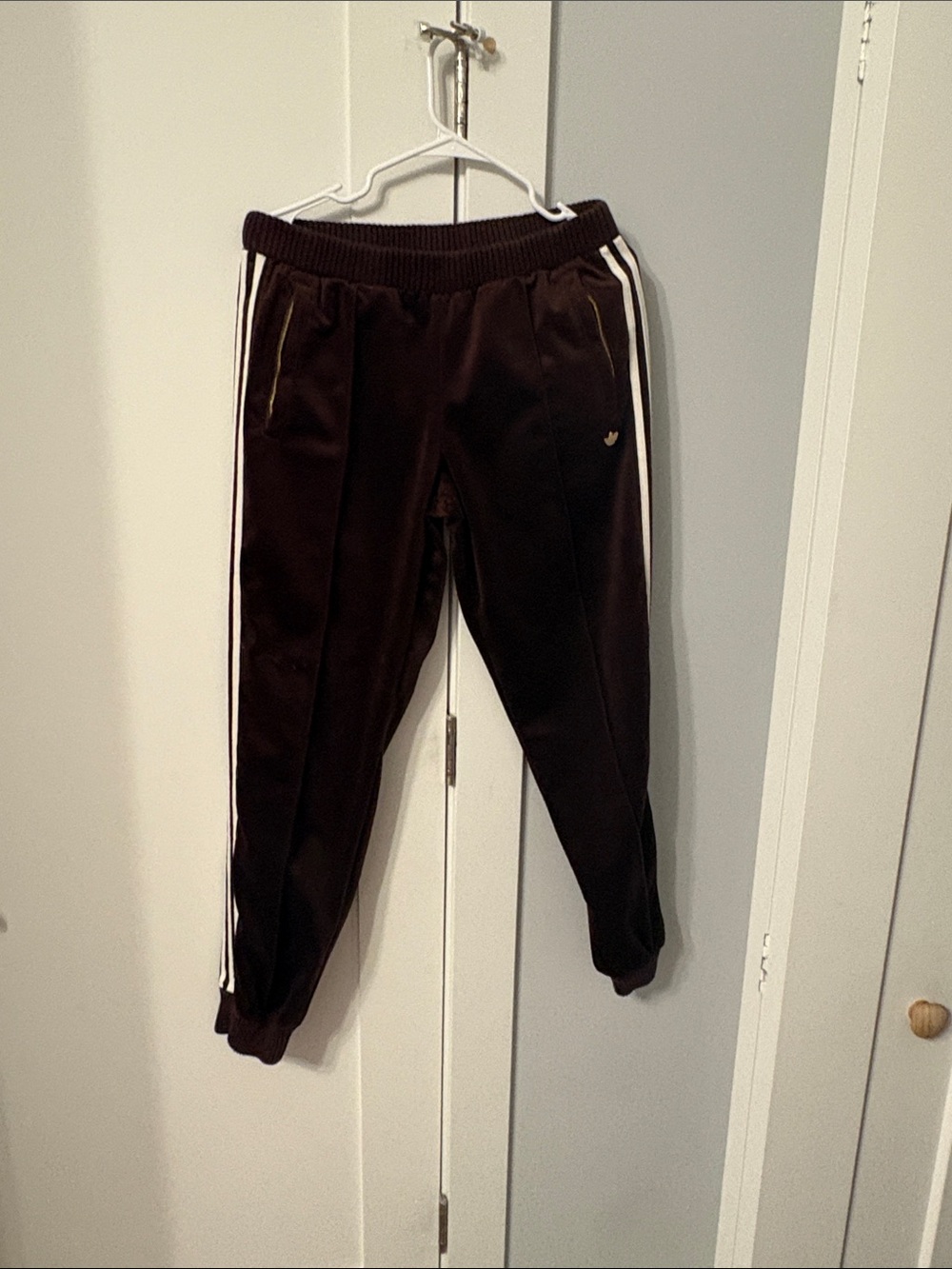 adidas Brown Velvet Track Joggers with White Side Stripes